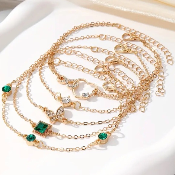 NEW Set of 5 Bracelets Gold 18k Emerald Butterfly Infinity Heart Birthday Gift - Picture 3 of 6